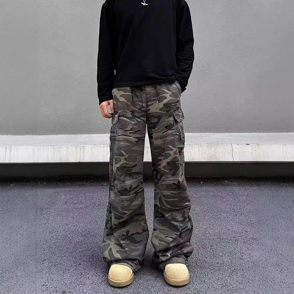 Camouflage Tooling Logging Pants Ins Men's American Retro High Street Slim-fitting Slim-fitting and Slim Straight-leg Pants Jeans