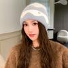 Autumn and winter hats women's trendy and versatile fashion plush wool hats winter cycling warm contrasting knitted hats