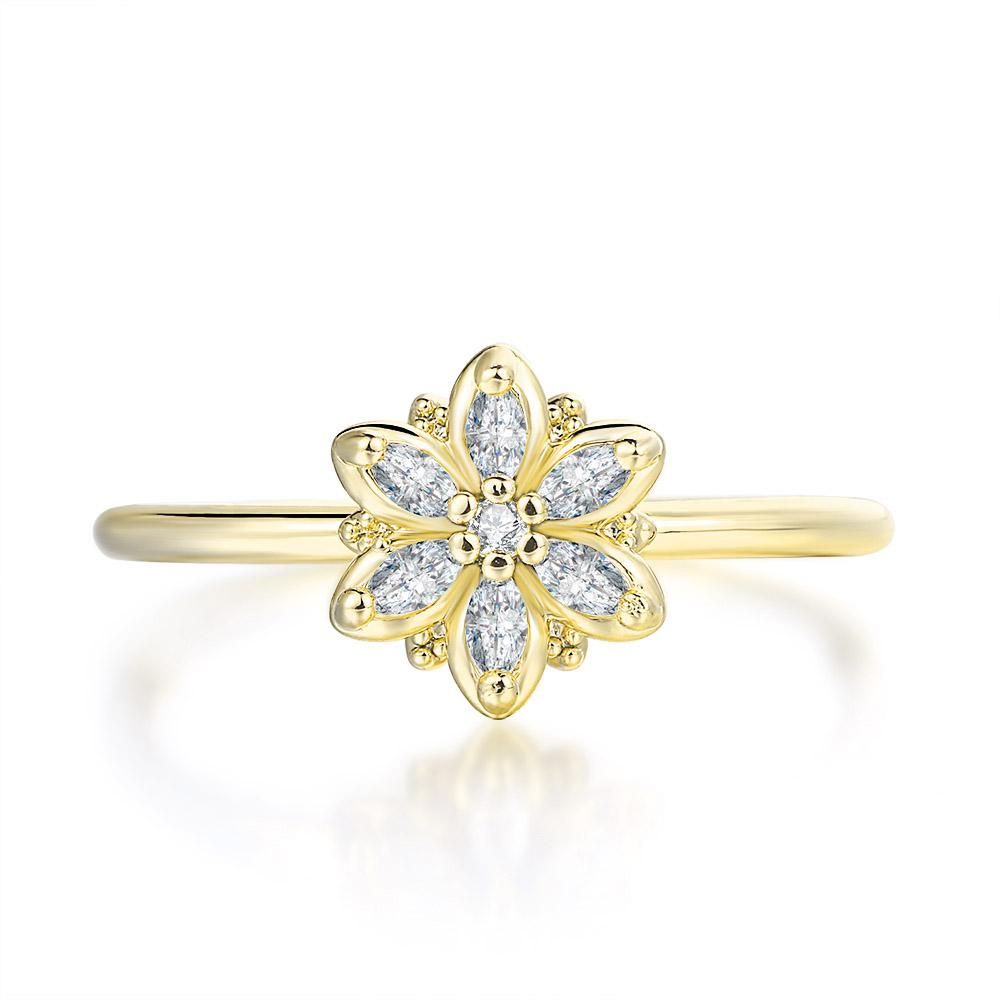 Trend Y2k Sparkling Flower Finger Rings For Women Girls Rose Gold Color Zircon Crystal Dating Romantic Ring Fashion Jewelry R080
