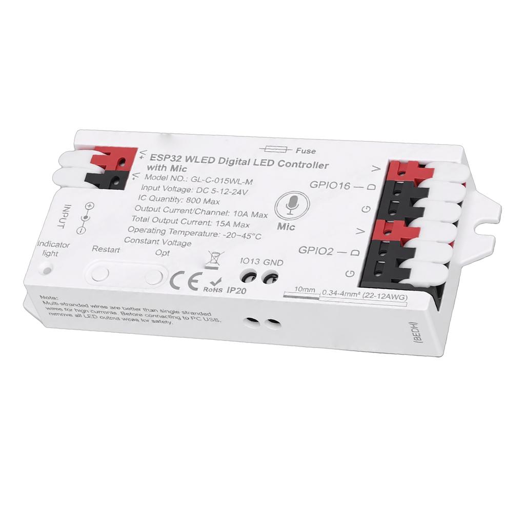 LED Strip Controller Built in Mic Music Sync WiFi APP Control Over 100 Lighting Effects Addressable LED Controller for