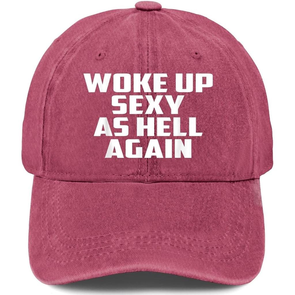 Woke Up Sexy As Hell Again Washed Denim Baseball Cap Adjustable Casual Streetwear Hat