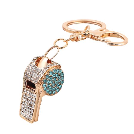 Keychain Alloy Electroplated Whistle Shape Key Chain with Dazzling Colorful Rhinestones Lobster Clasp Key Ring Backpack