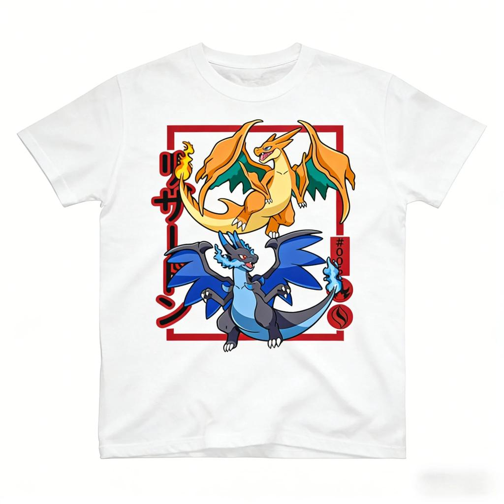Pokémon Charizard Evolution Printed Cotton Tshirt Men and Women Kids SpringSummer New Collection Fashion Short Sleeved TShirt