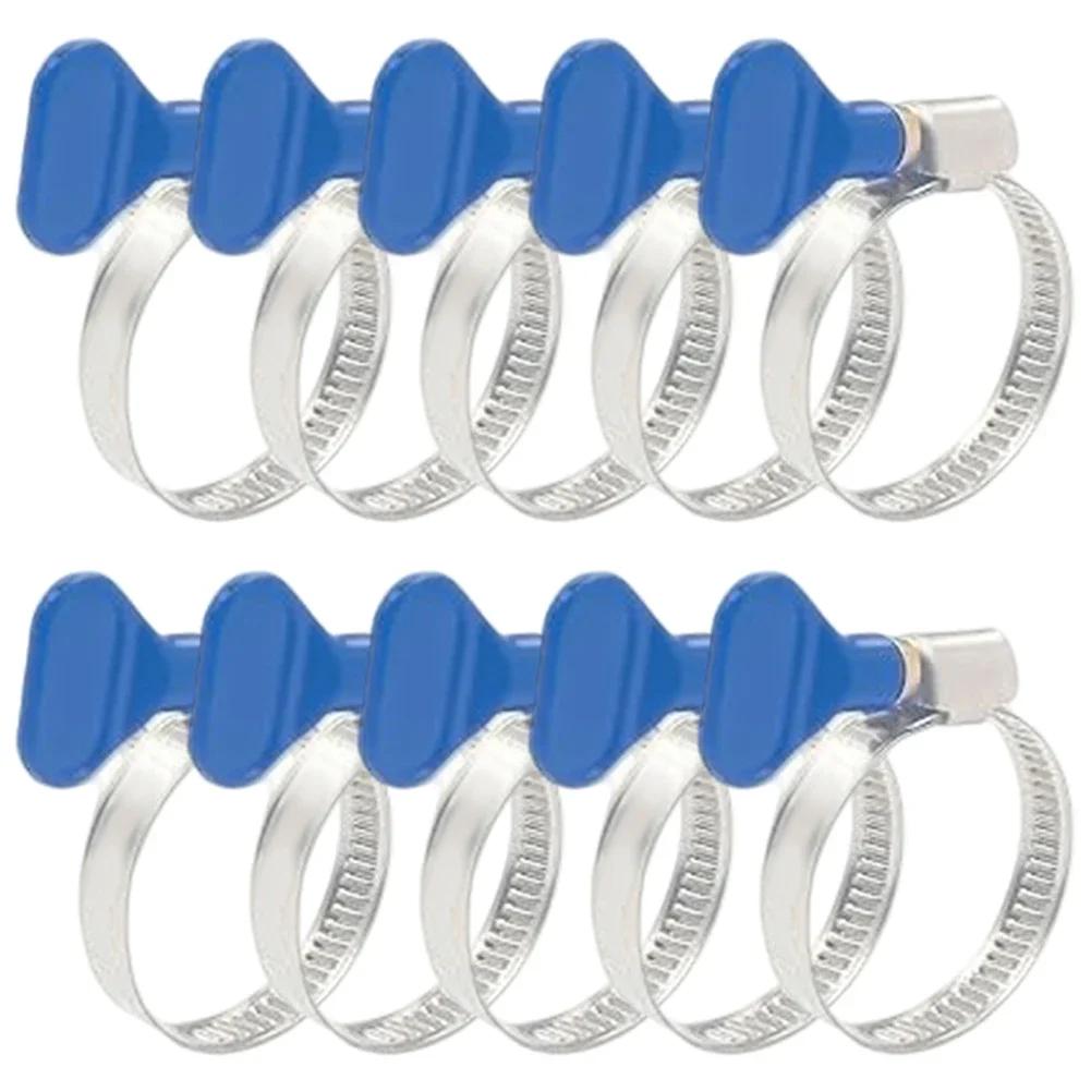 10pcs Hose Clamps Adjustable 25-40mm Stainless Steel Non-slip Grooves Clamps With Wing For Pools Washing Machines Gardens