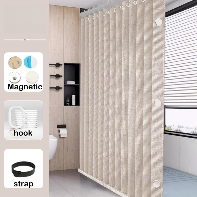 Heavy Duty Magnetic Shower Curtain Linen Blend Anti-Mildew Water Repellent Weighted Hem Bath Partition Curtain Standard Shower