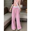 Women's High Waist Plaid Wide Leg Pants Loose Fit Casual Comfy Summer Lounge Trousers