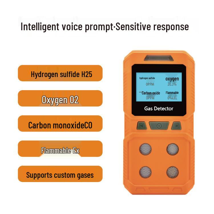 Portable 4-in-1 Gas Detector: Combustible, Oxygen, Hydrogen Sulfide & Carbon Monoxide.