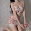 Retro Floral Print Nightgown Women Pajamas Mesh Lace Sexy V-neck Women Suspender Pajamas