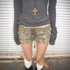 European Retro Leopard Print Lace-up Denim Shorts - Women's Y2K Low-rise Slim A-line Hot Pants