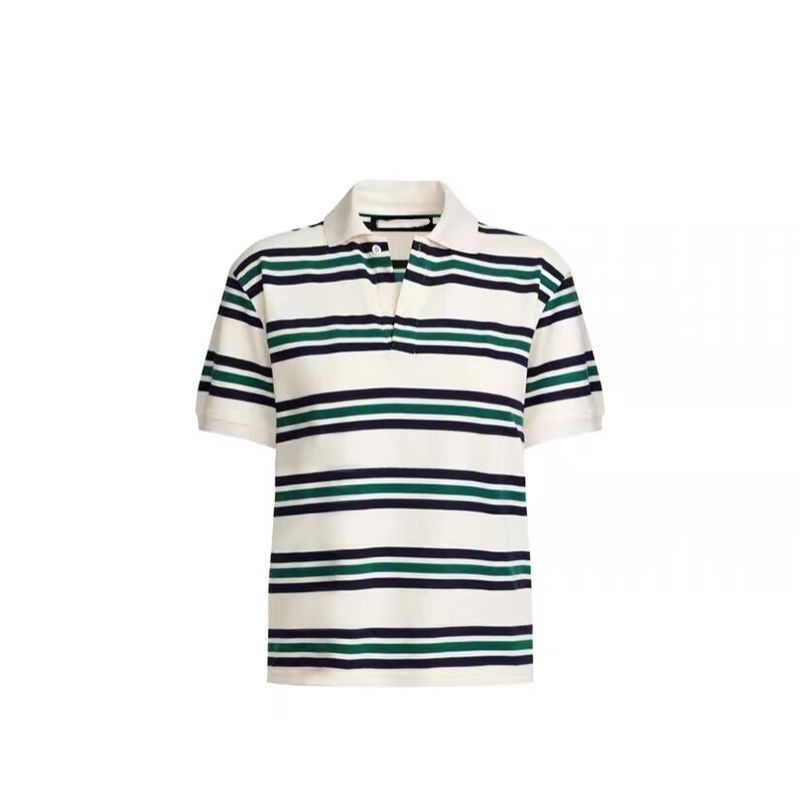 Lioness * American Girl Retro Style Polo Shirt Collar Contrast Color Stripes Short Sleeve Preppy Style Casual All-Matching Tops