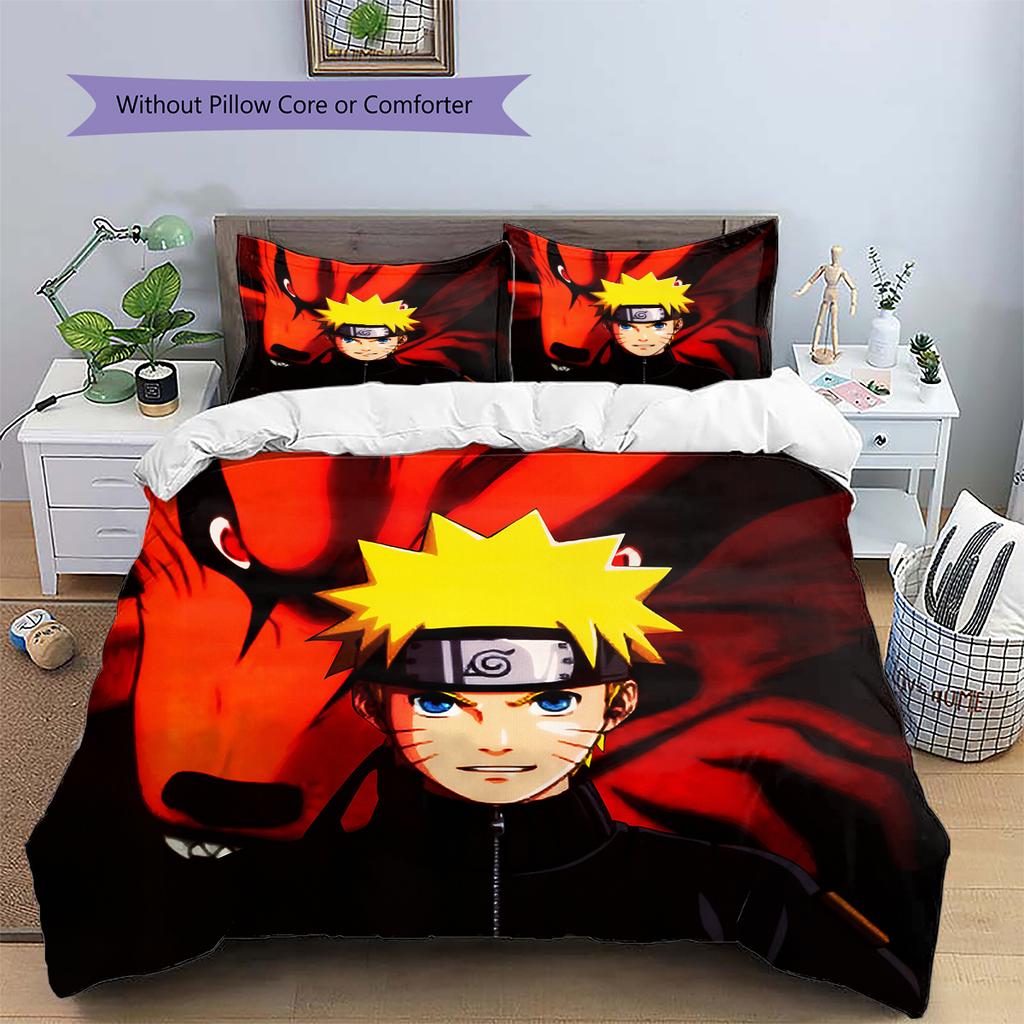 Naruto Uzumaki Wzór Naruto Pościel Dekoracja Domu Prezent Urodzinowy (1 * poszwa na kołdrę + 2 * poszewki na poduszki, bez rdzenia)