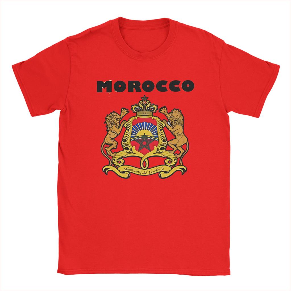 MOROCCO Lion Badge T Shirts for Men 100 Cotton Vintage TShirts Round Collar Tees Short Sleeve Clothing New Arrival