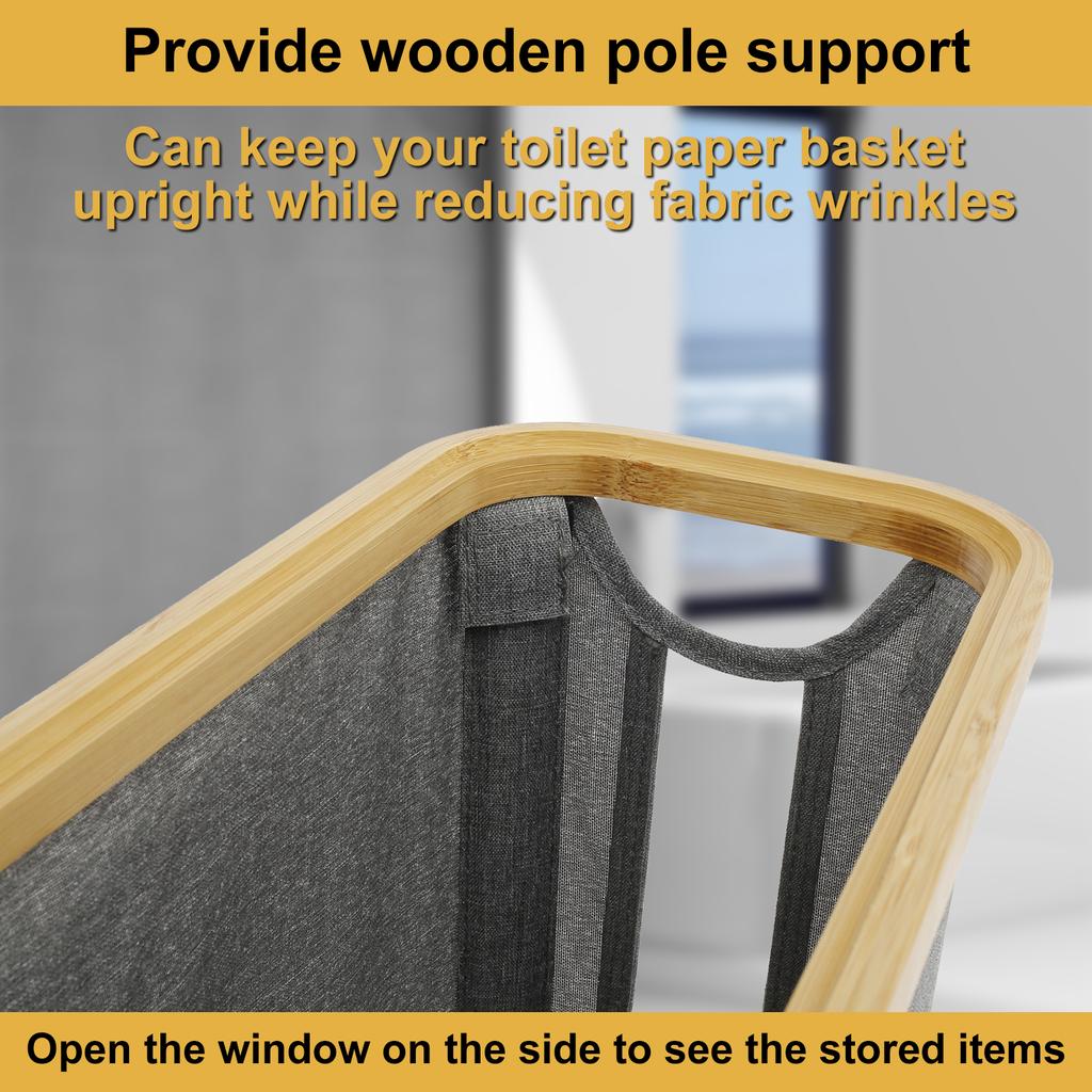 Cestino per la carta igienica da bagno, pieghevole, grande capacità, con coperchio in legno per l'organizzazione del bagno