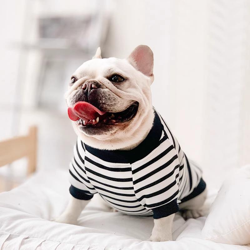 Striped Two-Legged Hoodie for French Bulldog, Pug, and Small Dogs - Light Spring & Autumn Wear
