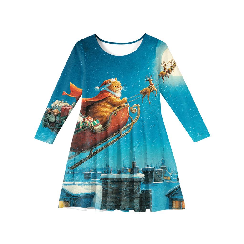 Girls' Princess Dress - Long Sleeve A-Line T-Shirt Dress Christmas Day