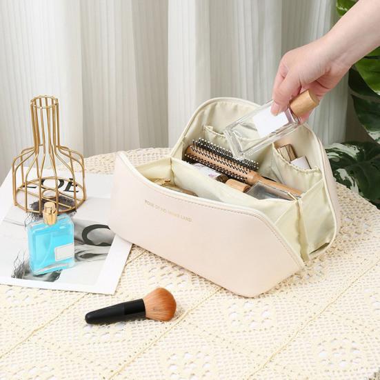 Travel Cosmetic Bag Open Flat Waterproof Faux Leather Makeup Bag Toiletry Organizer with Multiple Compartments for Vacation Trip