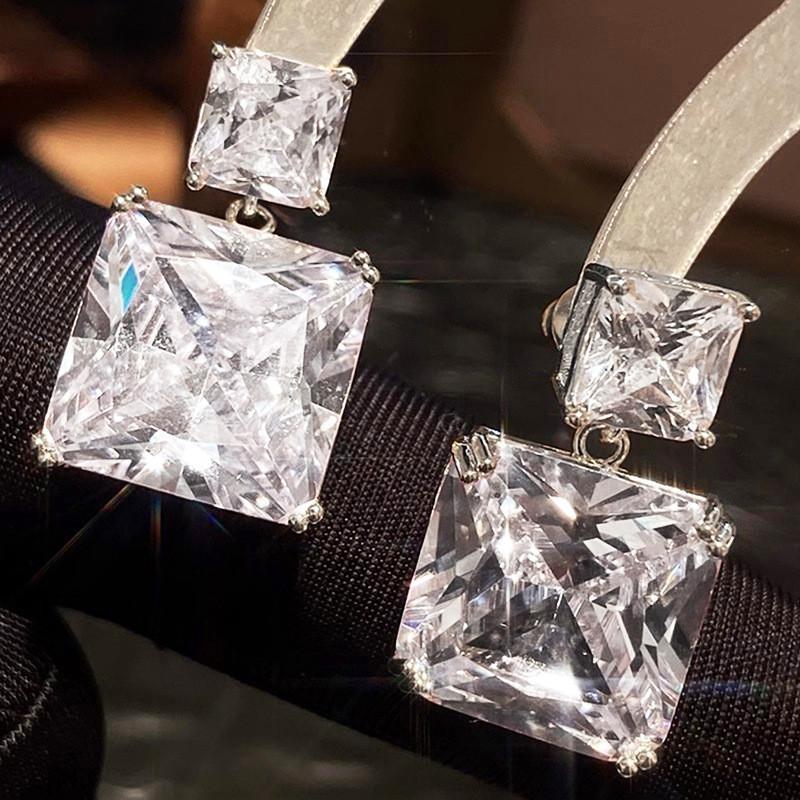 925 Sterling Silver Drop Earrings with AAA Cubic Zirconia Crystal Shiny Female Wedding Earring High Quality Statement Jewelry