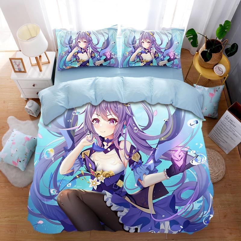 Anime G-Genshin Impact Duvet Cover Pillowcase Anime Girl Bedding Set Adult Boy Teen Children Bedroom Decoration Queen King Size