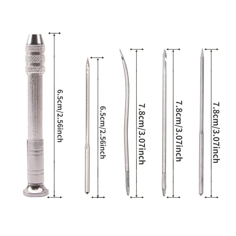 5Pcs/set Leather Sewing Kit Replaceable Needle with Awl Handle Set DIY Leathercraft Shoes Repair Tools Punch Stitching Needles