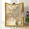 Vintage Style Antique World Map Print Warm Blanket, Flannel Blanket for Bedroom, Living Room, Sofa, and Nap.
