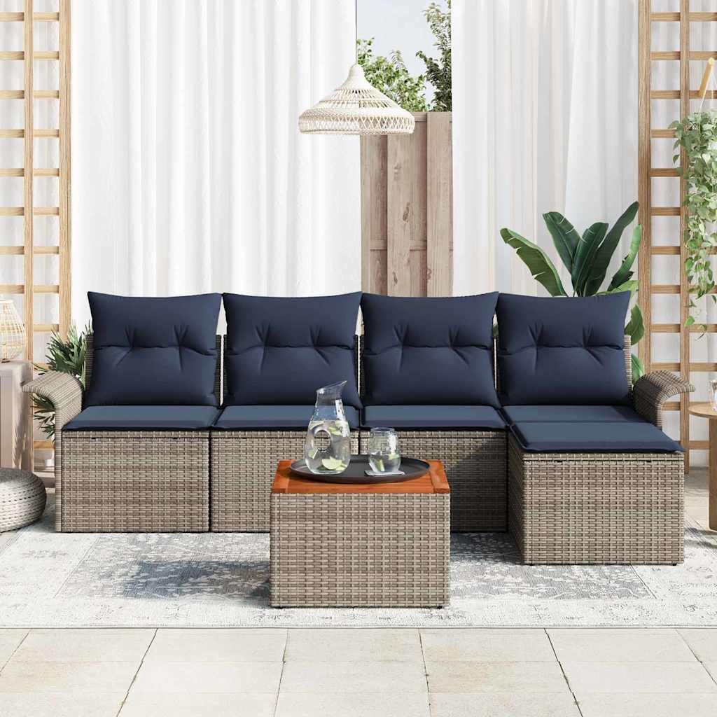 Garden Sofa Set with Cushions 6 pcs Grey Poly Rattan
