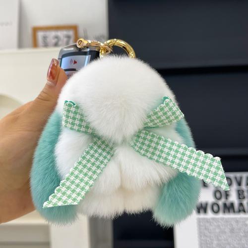 Real Rex Rabbit Hair Bowknot Little Rabbit Car Key Chain Pendant Cute Plush Drop Ear Rabbit Doll Bag Pendant