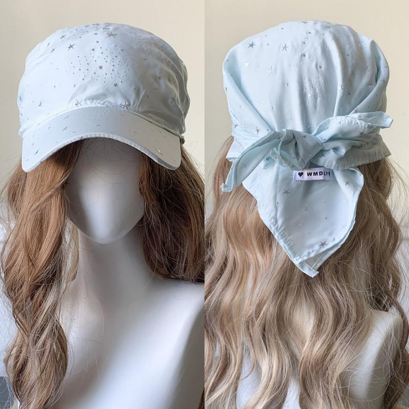 Summer Starry Geometric Headscarf Cap With Wide Brim For Women
