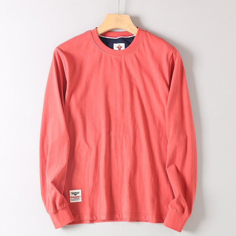 Export Surplus Cotton Round-Neck Solid Color Long-Sleeve T-Shirt for Men, Washed and Brushed, Hk Cut Label, Comfortable Base Layer Shirt