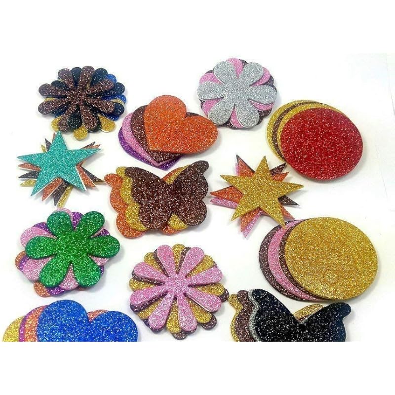 Eclet Mixed Shaped Glitter Eva Foam Self Adhesive Stickers For Art & Craft, Card Making, Scrapbooking, Paper Decoration,