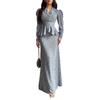 Cross-border European and American women's clothing, light blue floral lapel tie-up waist dress, retro ruffle edge dress