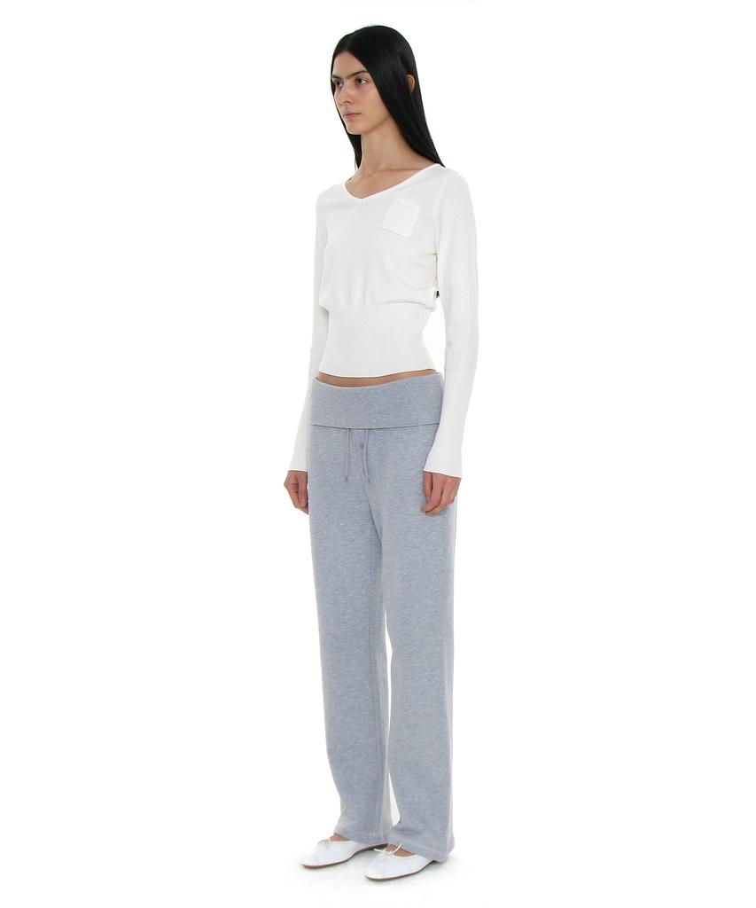 PARTIMENTO WOMEN Pwc V-Neck Pocket Pointed Wide Rib Knit_Ivory