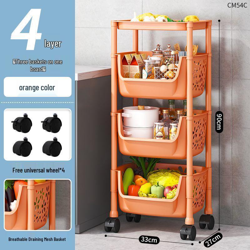Multi-layer Kitchen Storage Rack: Multi-functional Vegetable, Fruit, and Snack Basket Trolley.