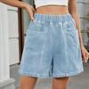 Washed Elastic Waist Denim Casual Shorts Tide
