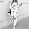 Women Floral Print Two Piece Outfit, Long Sleeve Crew Neck Top & Drawstring Jogger Pants Casual Tracksuit for Spring Autumn