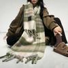 New plaid wool niche contrasting scarf women's autumn and winter thickened warm scarf high-end fringed shawl