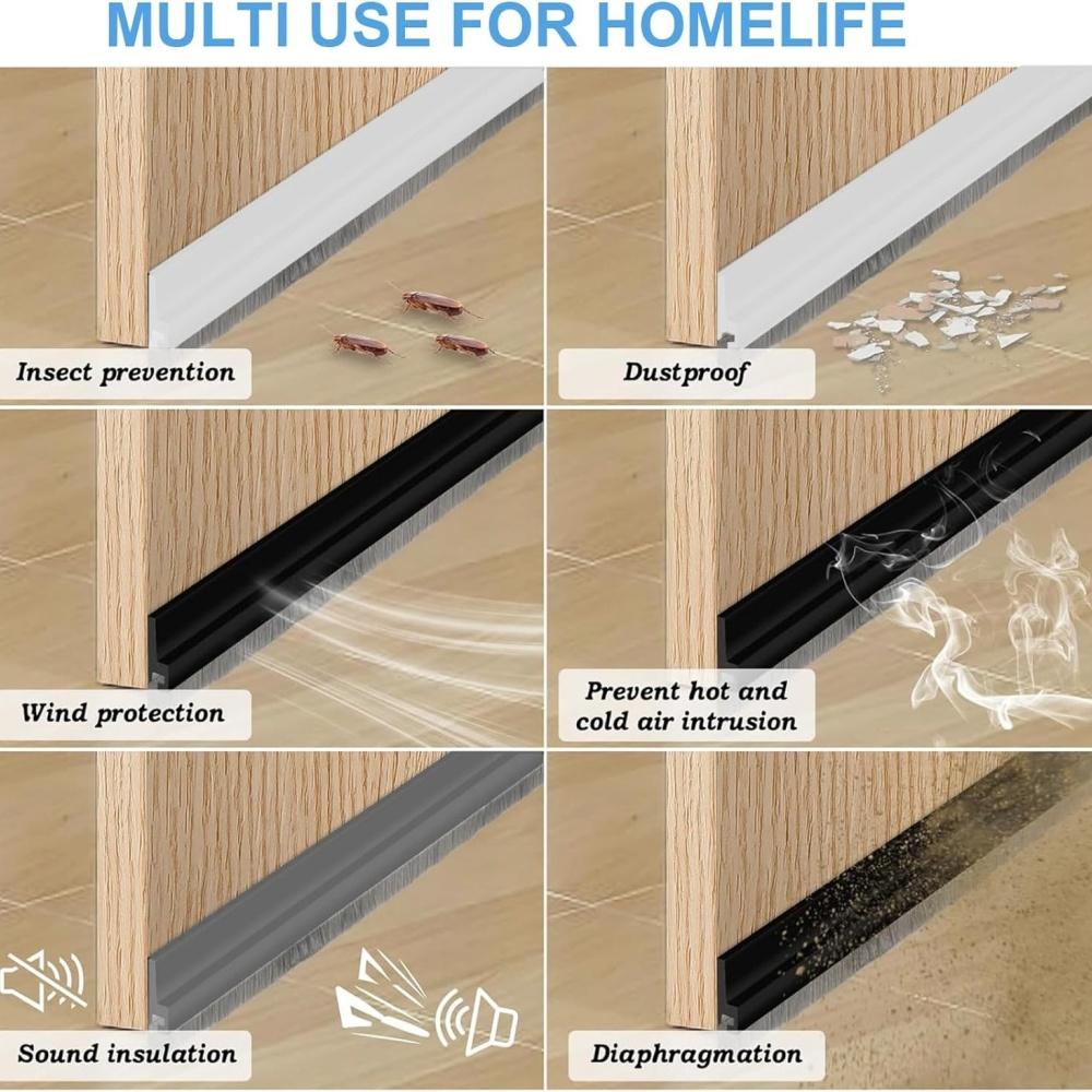 1Roll Door Seal Draft Stops with Brush Reduce Noise Door Sweep Breeze Blocker Insect Proof Dust Proof Sound Proof Seal Strips