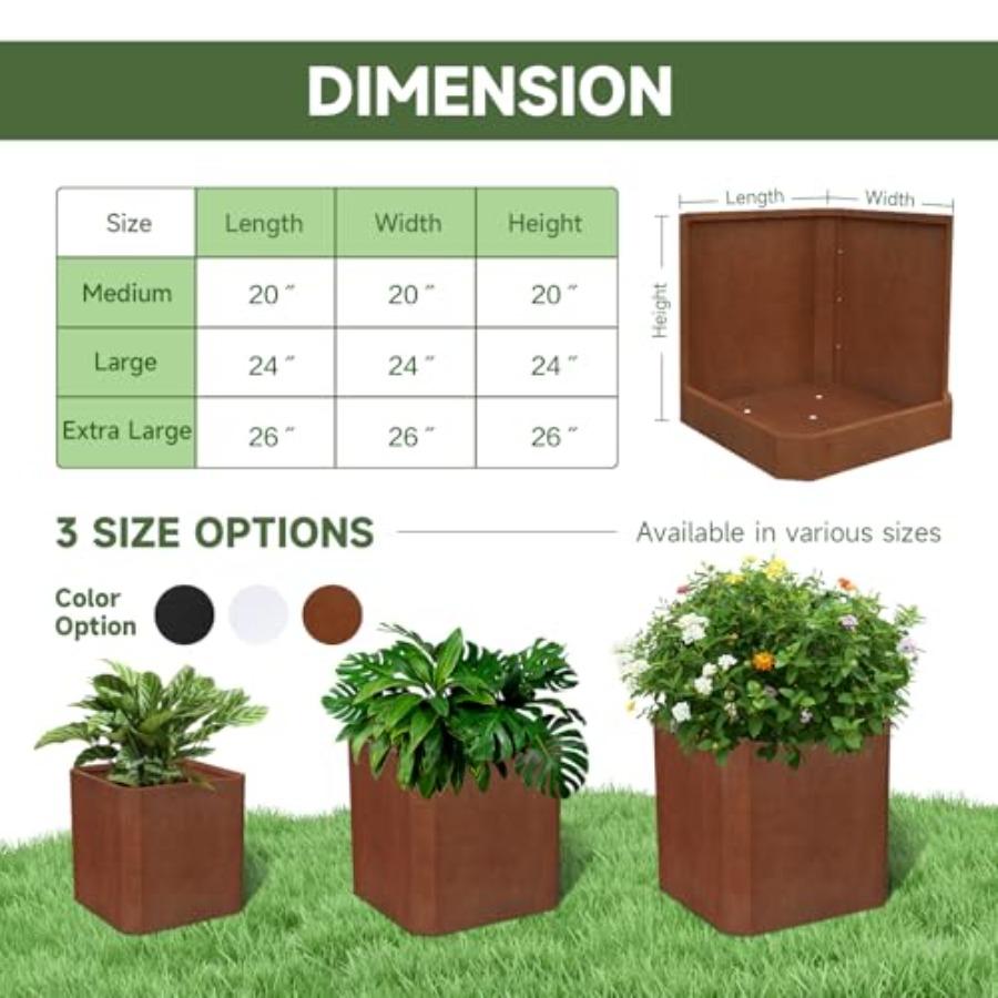 Corten Steel Planter Box 26x26x26 Large Square Plant Pot Outdoor Indoor Heavy Duty Rustic Metal Flower Pot for Patio Porch Deck