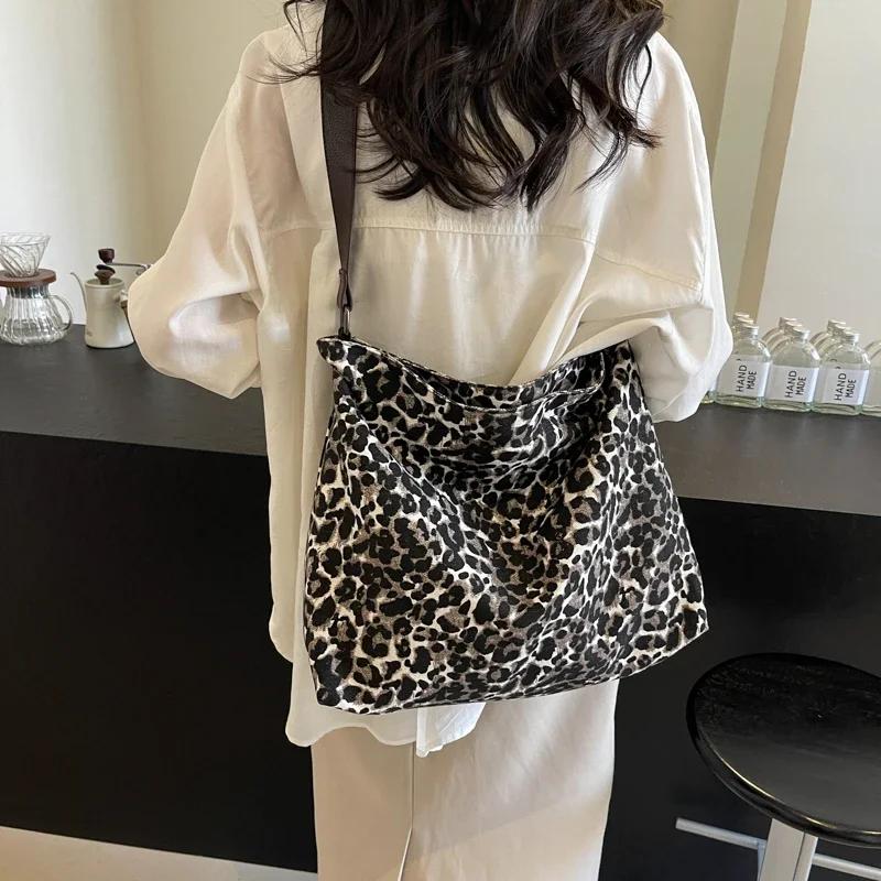 Сумка через плечо из холста с леопардовым принтом, сумка через плечо для отдыха, многофункциональная сумка-тоут чёрный