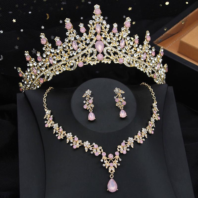 3 Piece Bridal Crown Jewelry Sets for Women Princess Tiaras Set Necklace Earrings Wedding Bride Jewelry Costume Accessories