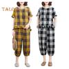 Women's 2 Piece Lounge Set Casual Plaid Plus Size Short Sleeve Top And Tracksuit Pants Set Summer Loose Outfit