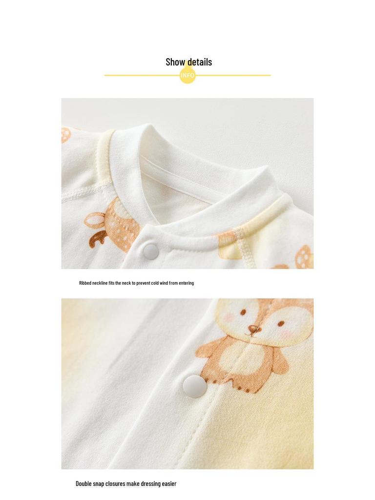 Pure Cotton Baby Romper: Open Front, Class A, for 0-12 Months, Spring/Autumn, Newborn Outerwear, Crawling Suit, Single-Layer Base.