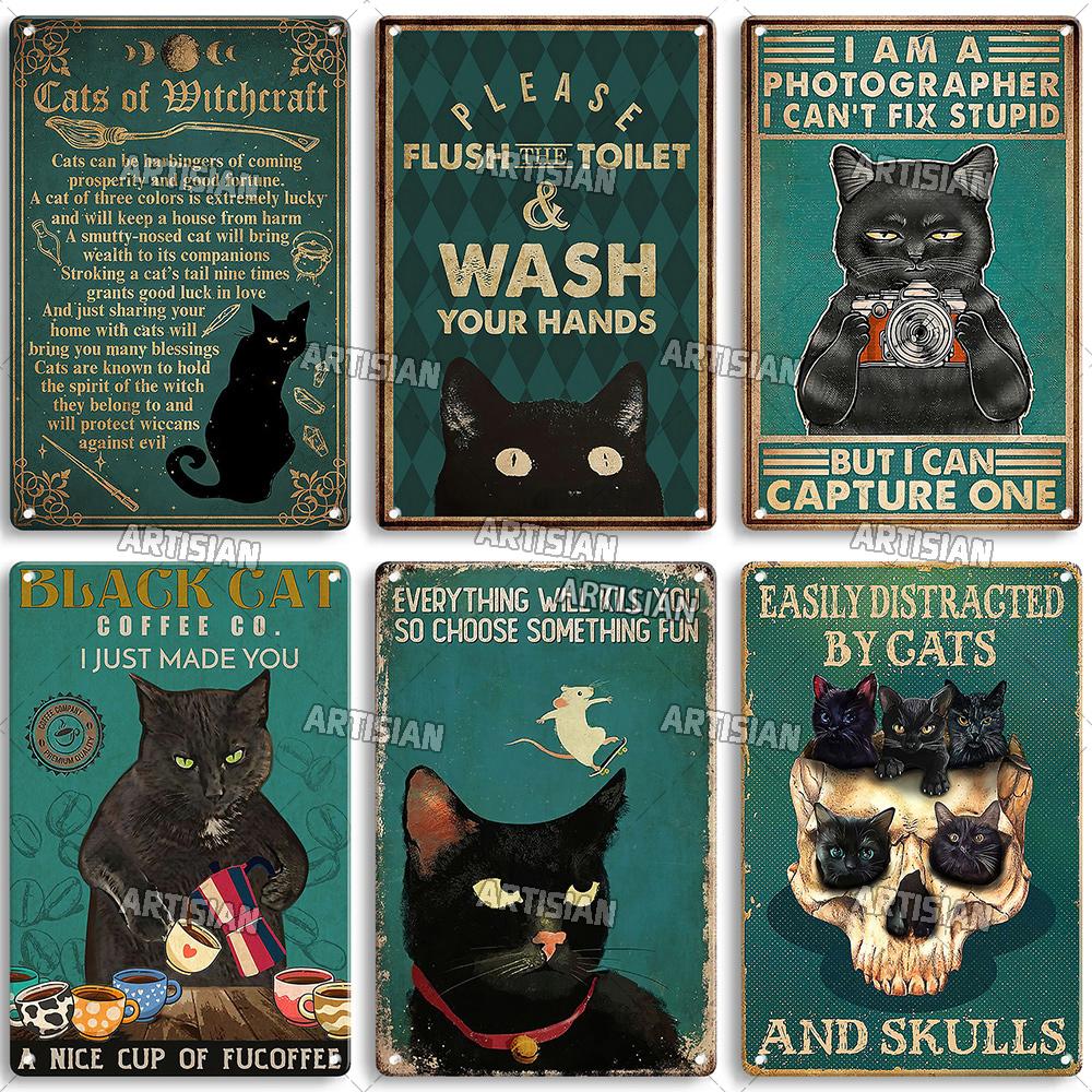Mfoever  Artisian Funny Pet Retro Metal Sign Salem Sanctuary Cat Vintage Decorative Tin Plate Bar Pub Club Home Man Cave Wall Decor
