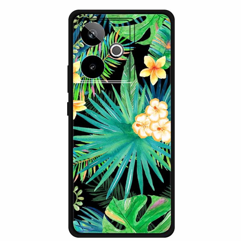 For Realme GT7 GT 7T Case Cute Floral Retro Black Silicone Soft Case Back Cover for Realme GT 7 TPU Funda For Realme GT 7T Coque