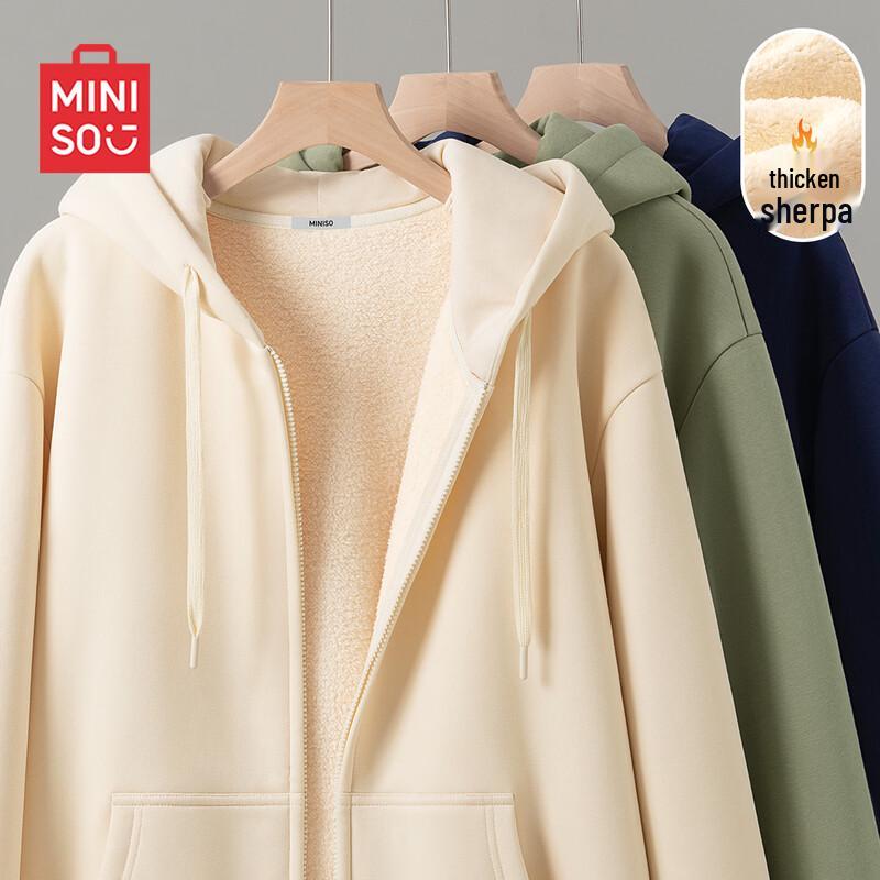

MINISO Men s American Style Hooded Sherpa-Lined Zipper Jacket M