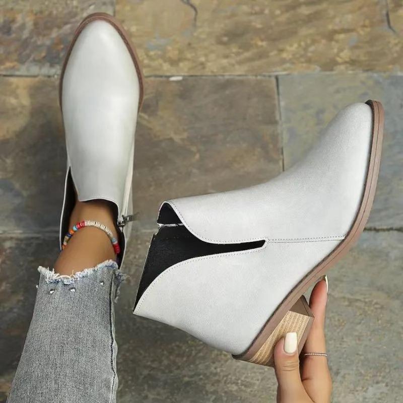 Plus Size Side Zipper Pointed Toe Chelsea Boots Fall New Square Heel Short Women's Boots Women's Women