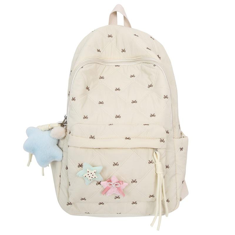 

Студенческая школьная сумка с вышитым бантом, женский рюкзак большой вместимости, компьютерный дорожный рюкзак белый
