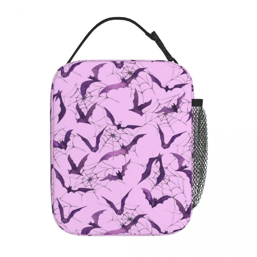Gradient Purple Bat Pattern Insulated Lunch Bag for Kids School Cooler Thermal Food Box Tote Leakproof Lunch Boxes Container