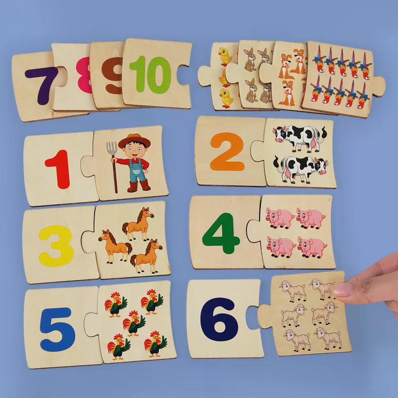 Scatola di Ferro per Bambini Illuminazione Numerica Puzzle di Legno con Animali e Cibo a Coppie Gioco di Allenamento al Pensiero Logico Giocattoli Educativi