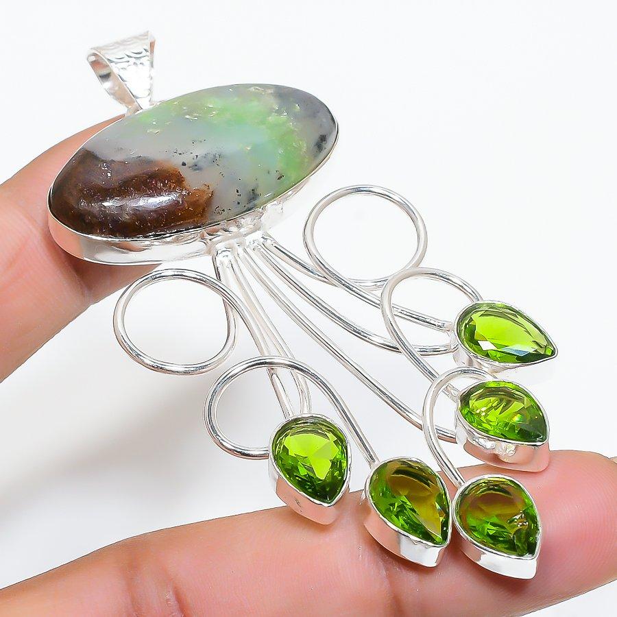 

Boulder Chrysoprase, Peridot Gemstone Handmade Jewelry Pendant 3.15 SR-10875