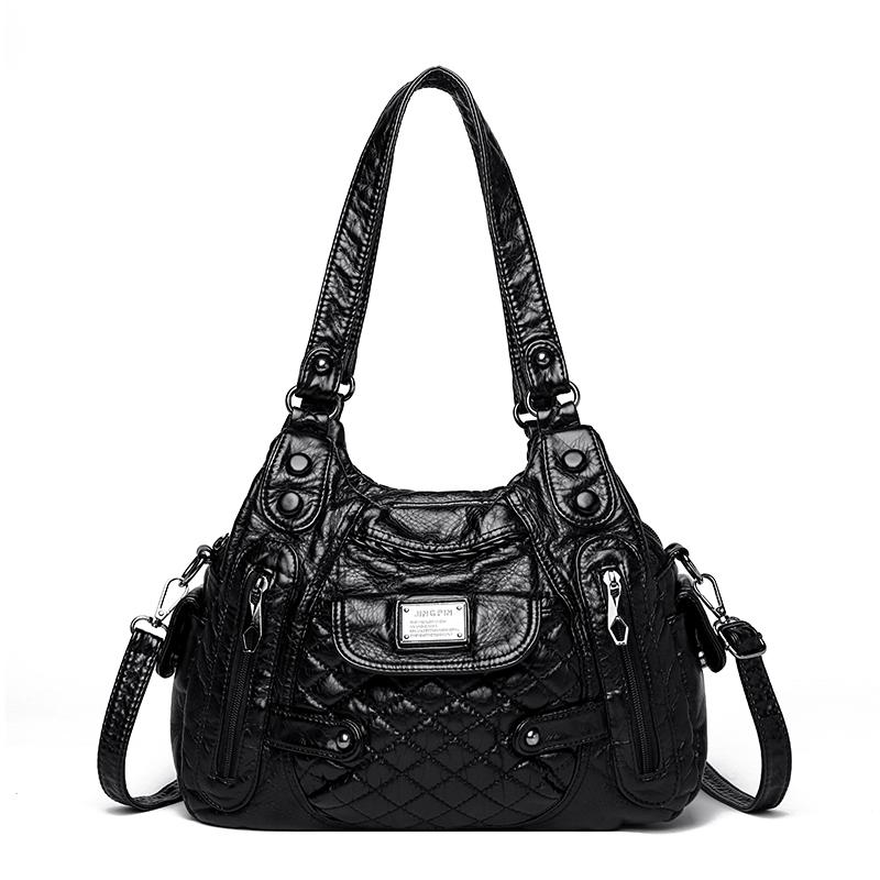 Ny Mode Casual Tote Väska Damhandväskor Mjukt Läder Axelväskor Vintage Stor Kapacitet Crossbody Väska Handväska För Damer